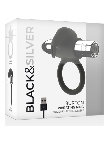 BLACK&SILVER BURTON RECHARGEABLE VIBRATING RING 10V