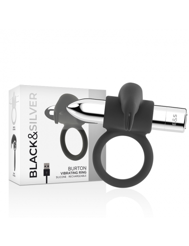 BLACK&SILVER - BURTON RECHARGEABLE RING 10 VIBRATION MODES