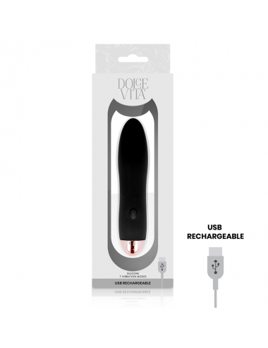 DOLCE VITA RECHARGEABLE VIBRATOR FOUR BLACK 7 SPEEDS