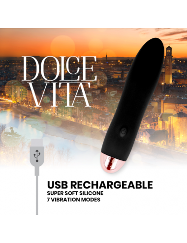 DOLCE VITA RECHARGEABLE VIBRATOR FOUR BLACK 7 SPEEDS