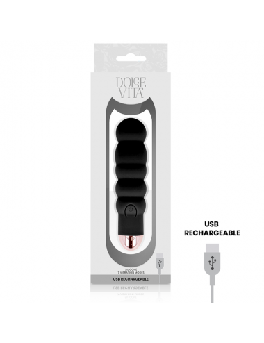 DOLCE VITA RECHARGEABLE VIBRATOR SIX BLACK 7 SPEEDS