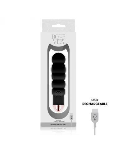 DOLCE VITA RECHARGEABLE VIBRATOR SIX BLACK 7 SPEEDS