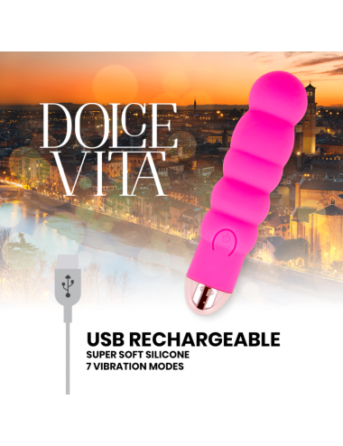 DOLCE VITA RECHARGEABLE VIBRATOR SIX PINK 7 SPEEDS