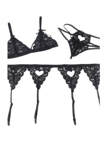 SUBBLIME - SET THREE PIECES SET BRA + GARTER BELT + THONG S/M