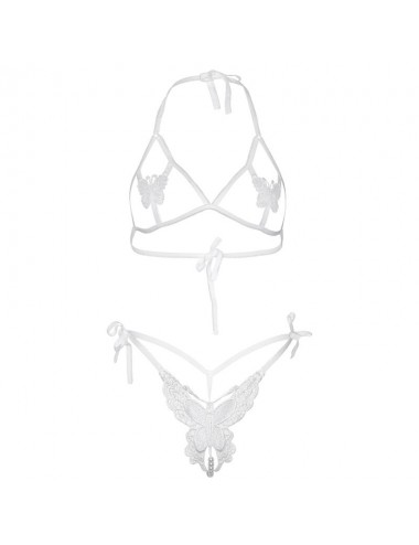 LEG AVENUE - TWO PIECES SET BRA AND PANTY OF BUTTERFLIES & PEARLS ONE SIZE - WHITE