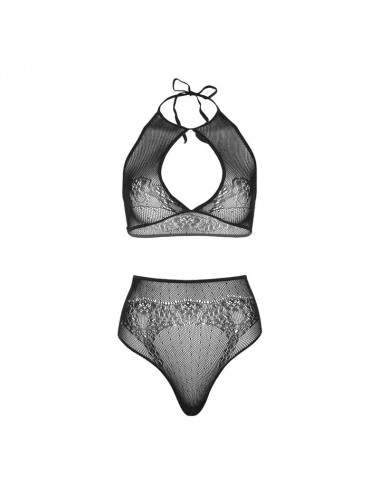 LEG AVENUE - TWO PIECES SET HALTER CROP TOP & THONG PANTY PANTY ONE SIZE
