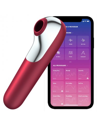 SATISFYER DUAL LOVE VIBRATOR AND SUCTIONER WITH PULSED AIR RED