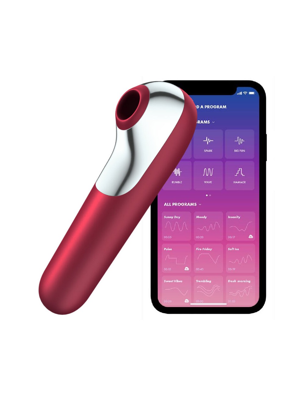 SATISFYER DUAL LOVE VIBRATOR AND SUCTIONER WITH PULSED AIR RED