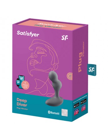 SATISFYER - DEEP DIVER VIBRATING PLUG APP GREY