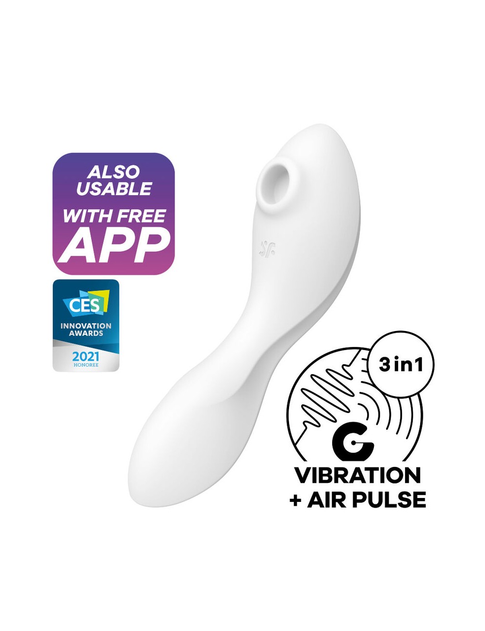 SATISFYER CURVY TRINITY 5 AIR PULSE STIMULATOR & VIBRATOR APP - WHITE SATISFYER CURVY TRINITY 5 AIR PULSE STIMULATOR & VIBRATOR APP - WHITE