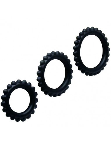 BAILE - TITAN SET 3PCS COCK RING BLACK 2.8 + 2.4 + 1.9 CM
