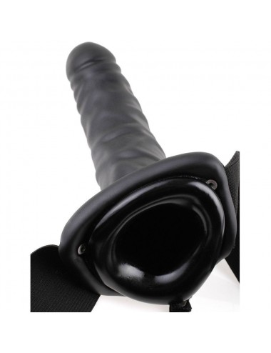 FETISH FANTASY SERIES - 19 CM VIBRATING HOLLOW STRAP-ON BLACK