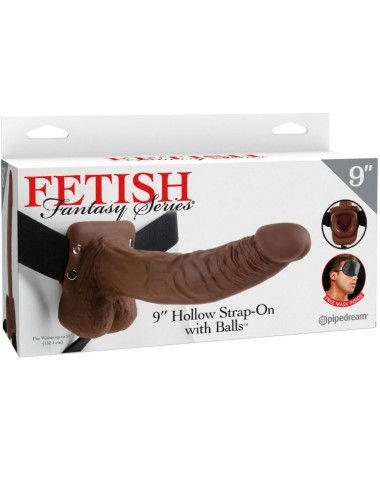 FETISH FANTASY SERIES - SERIES 9 HOLLOW STRAP-ON WITH BALLS 22.9CM BROWN
