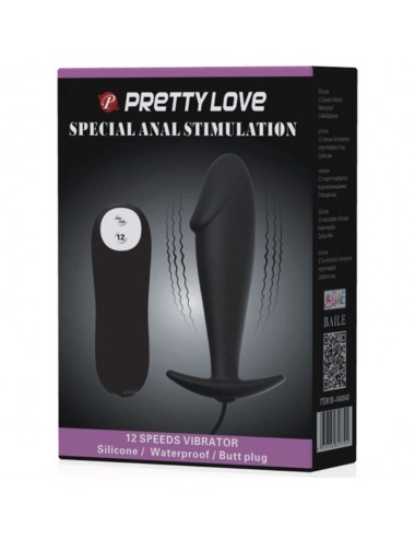 PRETTY LOVE - SILICONE ANAL PLUG PENIS FORM AND 12 VIBRATION MODES BLACK