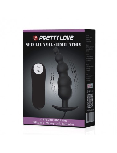 PRETTY LOVE - ANAL PLUG SILICONE EXTRA STIMULATION AND 12 VIBRATION MODES BLACK REMOTE CONTROL