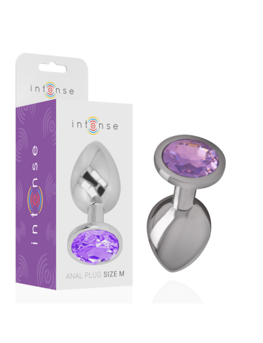 INTENSE - METAL ALUMINUM ANAL PLUG WITH VIOLET GLASS SIZE M