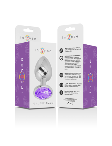 INTENSE - METAL ALUMINUM ANAL PLUG WITH VIOLET GLASS SIZE M