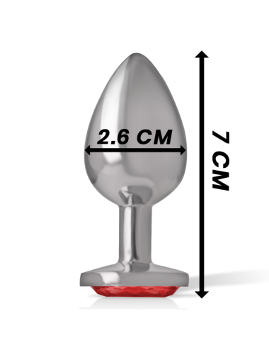 INTENSE - METAL ALUMINUM ANAL PLUG WITH RED GLASS SIZE S