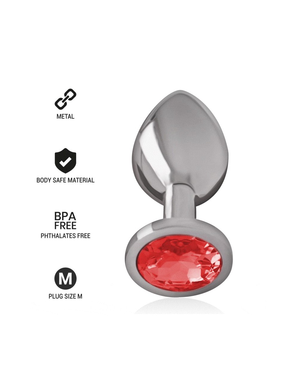 INTENSE - METAL ANAL PLUG WITH RED GLASS SIZE M INTENSE - METAL ANAL PLUG WITH RED GLASS SIZE M