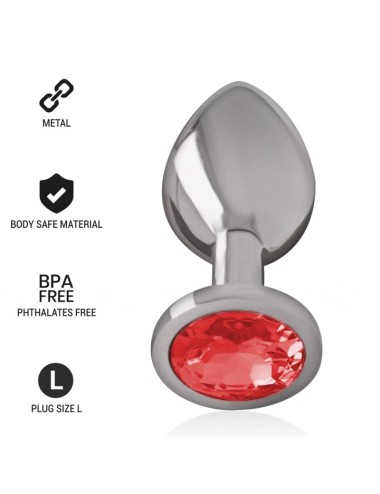 INTENSE - METAL ALUMINUM ANAL PLUG WITH RED GLASS SIZE L