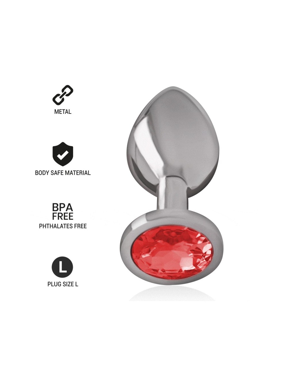 INTENSE - METAL ALUMINUM ANAL PLUG WITH RED GLASS SIZE L
