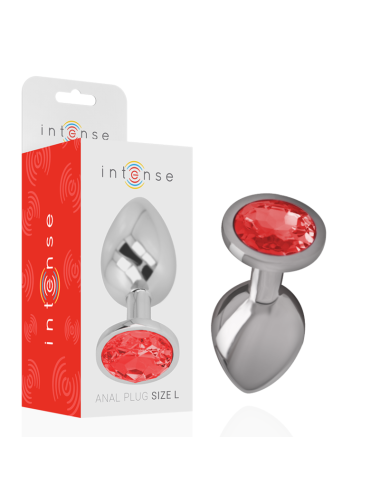 INTENSE - METAL ALUMINUM ANAL PLUG WITH RED GLASS SIZE L