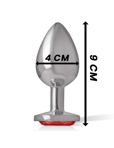 INTENSE - METAL ALUMINUM ANAL PLUG WITH RED GLASS SIZE L