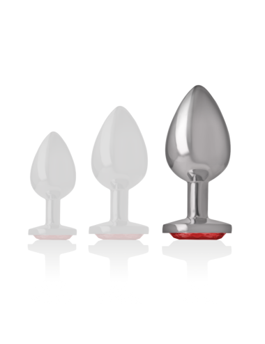 INTENSE - METAL ALUMINUM ANAL PLUG WITH RED GLASS SIZE L
