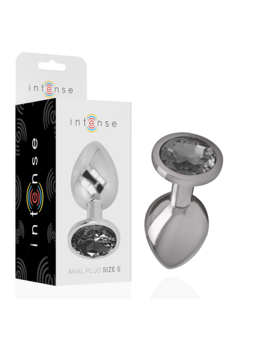 INTENSE - METAL ALUMINUM ANAL PLUG WITH BLACK GLASS SIZE S