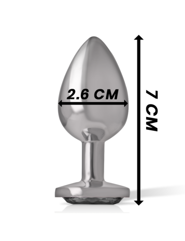 INTENSE - METAL ALUMINUM ANAL PLUG WITH BLACK GLASS SIZE S