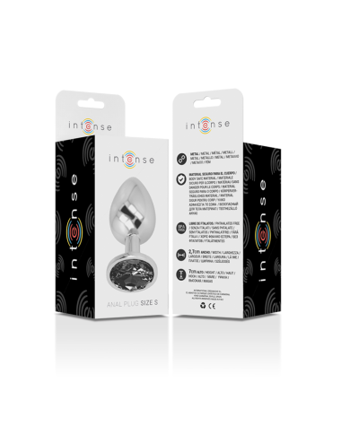 INTENSE - METAL ALUMINUM ANAL PLUG WITH BLACK GLASS SIZE S