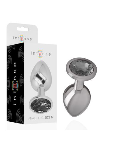 INTENSE - METAL ALUMINUM ANAL PLUG WITH BLACK GLASS SIZE M