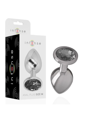 INTENSE - METAL ALUMINUM ANAL PLUG WITH BLACK GLASS SIZE M