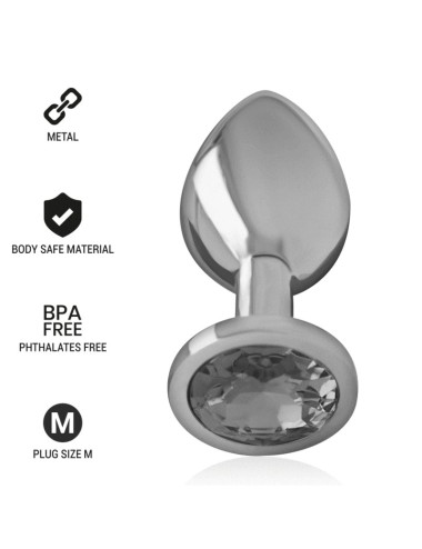 INTENSE - METAL ALUMINUM ANAL PLUG WITH BLACK GLASS SIZE M