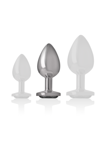 INTENSE - METAL ALUMINUM ANAL PLUG WITH BLACK GLASS SIZE M