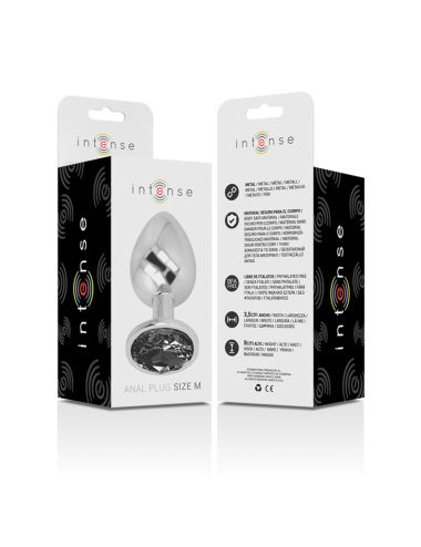 INTENSE - METAL ALUMINUM ANAL PLUG WITH BLACK GLASS SIZE M