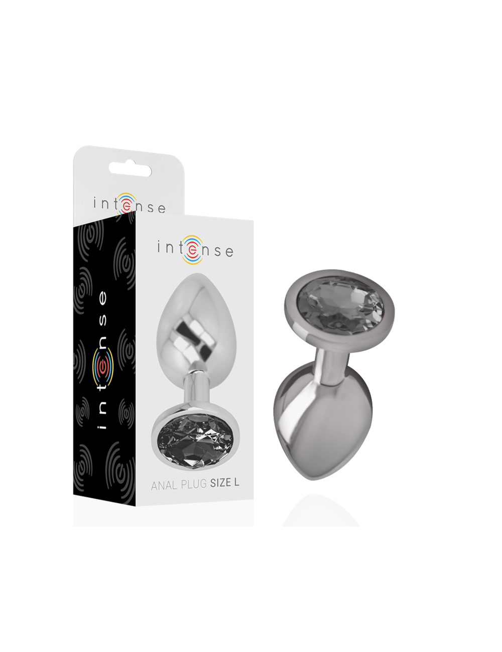 INTENSE - METAL ALUMINUM ANAL PLUG WITH BLACK GLASS SIZE L