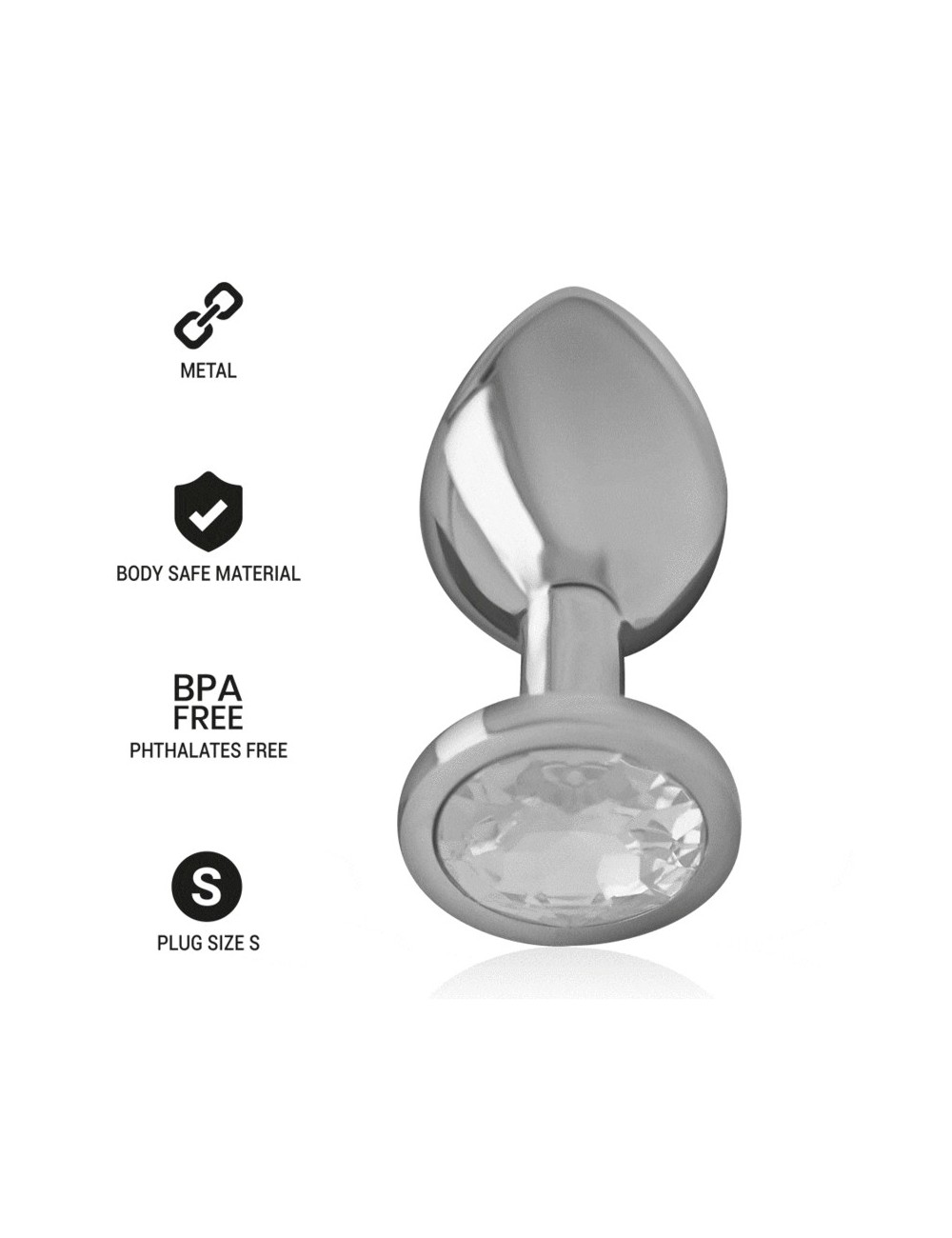INTENSE - METAL ALUMINUM ANAL PLUG WITH SILVER GLASS SIZE S INTENSE - METAL ALUMINUM ANAL PLUG WITH SILVER GLASS SIZE S