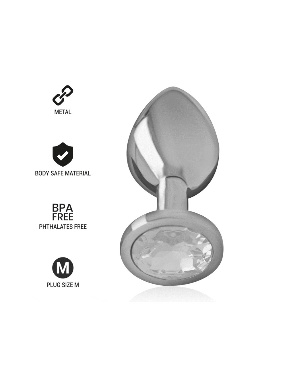 INTENSE - METAL ALUMINUM ANAL PLUG WITH SILVER GLASS SIZE M INTENSE - METAL ALUMINUM ANAL PLUG WITH SILVER GLASS SIZE M