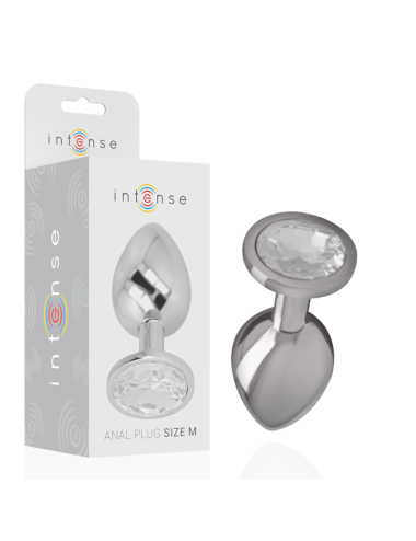 INTENSE - METAL ALUMINUM ANAL PLUG WITH SILVER GLASS SIZE M