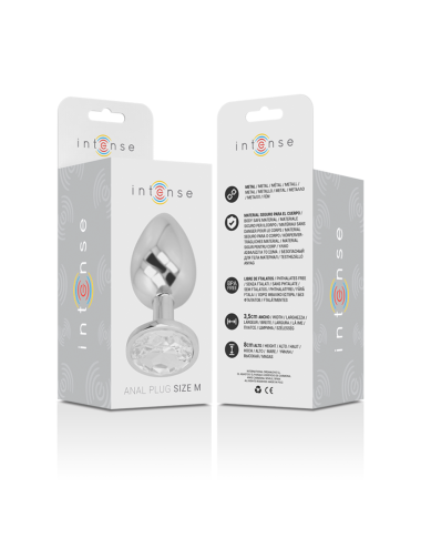 INTENSE - METAL ALUMINUM ANAL PLUG WITH SILVER GLASS SIZE M