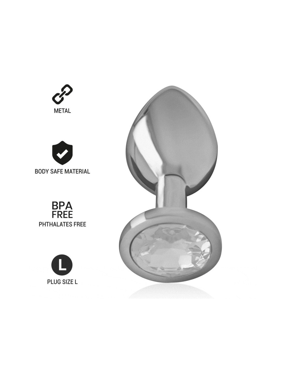 INTENSE - METAL ALUMINUM ANAL PLUG WITH SILVER GLASS SIZE L INTENSE - METAL ALUMINUM ANAL PLUG WITH SILVER GLASS SIZE L