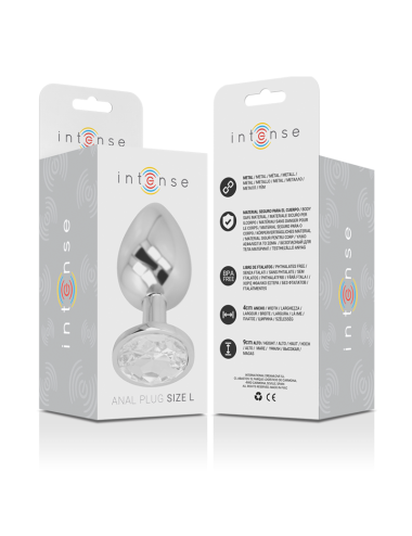 INTENSE - METAL ALUMINUM ANAL PLUG WITH SILVER GLASS SIZE L