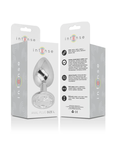 INTENSE - METAL ALUMINUM ANAL PLUG WITH SILVER GLASS SIZE L