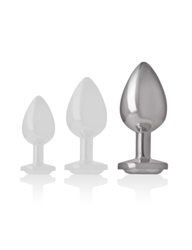 INTENSE - METAL ALUMINUM ANAL PLUG WITH SILVER GLASS SIZE L