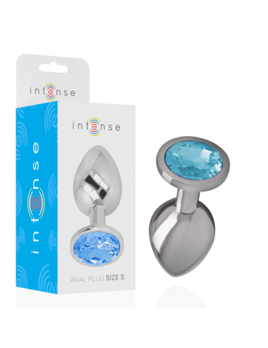 INTENSE - METAL ALUMINUM ANAL PLUG WITH BLUE GLASS SIZE S