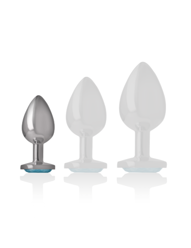 INTENSE - METAL ALUMINUM ANAL PLUG WITH BLUE GLASS SIZE S