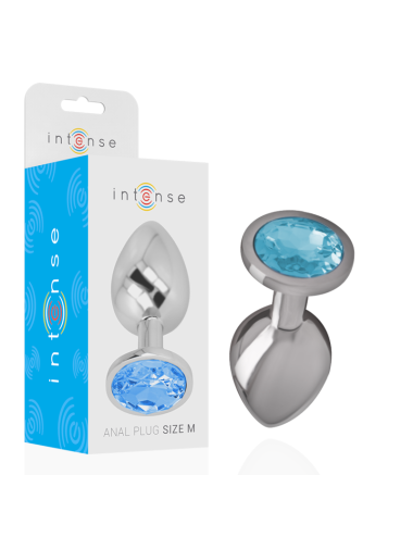 INTENSE - METAL ALUMINUM ANAL PLUG WITH BLUE GLASS SIZE M