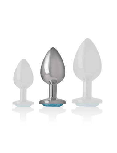 INTENSE - METAL ALUMINUM ANAL PLUG WITH BLUE GLASS SIZE M