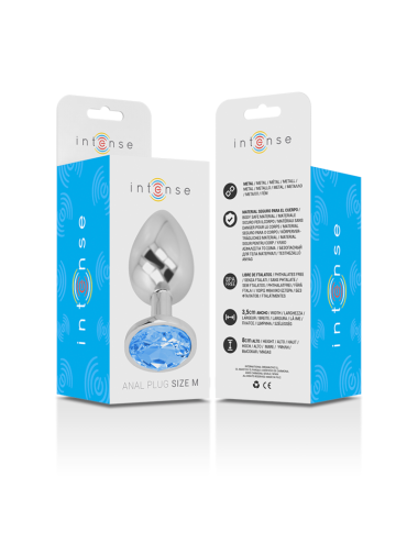 INTENSE - METAL ALUMINUM ANAL PLUG WITH BLUE GLASS SIZE M